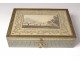 Painted wood box engraving English landscape bronze son gold foliage nineteenth