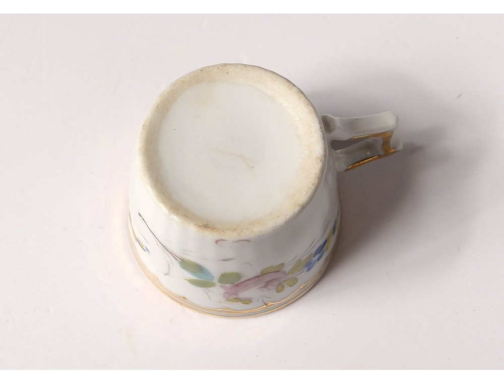 Service à café dinette enfant porcelaine fleurs dorure tasses verseuse XIXè
