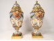 Pair pots cutlery porcelain Capodimonte fauns cherubs Bacchus nineteenth