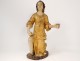 Statue carved gilded wood Saint kneeling torch angel Britain XVIIth