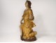 Statue carved gilded wood Saint kneeling torch angel Britain XVIIth