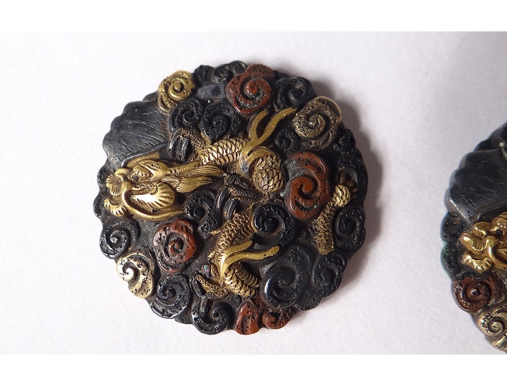 Broche Ancienne Japonaise Shakudo - Homme Riant, époque Meiji - Vintage, Occasion