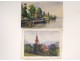 2 watercolor drawings church Cordon Haute-Savoie river barque clipet twentieth