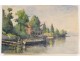 2 watercolor drawings church Cordon Haute-Savoie river barque clipet twentieth