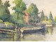 2 watercolor drawings church Cordon Haute-Savoie river barque clipet twentieth