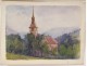 2 watercolor drawings church Cordon Haute-Savoie river barque clipet twentieth