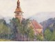 2 watercolor drawings church Cordon Haute-Savoie river barque clipet twentieth