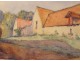 2 watercolor drawings church Cordon Haute-Savoie river barque clipet twentieth