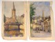 2 watercolor drawings church Cordon Haute-Savoie river barque clipet twentieth