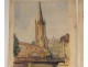 2 watercolor drawings church Cordon Haute-Savoie river barque clipet twentieth