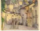 2 watercolor drawings church Cordon Haute-Savoie river barque clipet twentieth