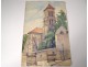 2 watercolor drawings church Cordon Haute-Savoie river barque clipet twentieth