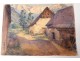 2 watercolor drawings church Cordon Haute-Savoie river barque clipet twentieth