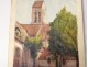 2 watercolor drawings church Cordon Haute-Savoie river barque clipet twentieth