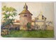 2 watercolor drawings church Cordon Haute-Savoie river barque clipet twentieth