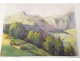 2 watercolor drawings church Cordon Haute-Savoie river barque clipet twentieth