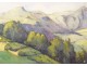 2 watercolor drawings church Cordon Haute-Savoie river barque clipet twentieth