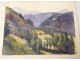 2 watercolor drawings church Cordon Haute-Savoie river barque clipet twentieth