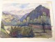 2 watercolor drawings church Cordon Haute-Savoie river barque clipet twentieth