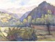 2 watercolor drawings church Cordon Haute-Savoie river barque clipet twentieth