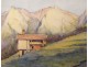 2 watercolor drawings church Cordon Haute-Savoie river barque clipet twentieth