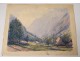2 watercolor drawings church Cordon Haute-Savoie river barque clipet twentieth