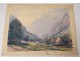 2 watercolor drawings church Cordon Haute-Savoie river barque clipet twentieth