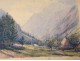 2 watercolor drawings church Cordon Haute-Savoie river barque clipet twentieth