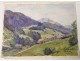 2 watercolor drawings church Cordon Haute-Savoie river barque clipet twentieth