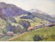 2 watercolor drawings church Cordon Haute-Savoie river barque clipet twentieth