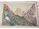 2 watercolor drawings church Cordon Haute-Savoie river barque clipet twentieth