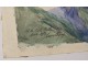 2 watercolor drawings church Cordon Haute-Savoie river barque clipet twentieth