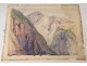 2 watercolor drawings church Cordon Haute-Savoie river barque clipet twentieth