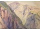 2 watercolor drawings church Cordon Haute-Savoie river barque clipet twentieth