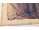 2 watercolor drawings church Cordon Haute-Savoie river barque clipet twentieth