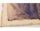 2 watercolor drawings church Cordon Haute-Savoie river barque clipet twentieth