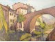 2 watercolor drawings church Cordon Haute-Savoie river barque clipet twentieth