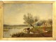HST painting Galletti landscape woman guardian flock cows pond nineteenth