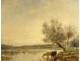 HST painting Galletti landscape woman guardian flock cows pond nineteenth