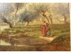 HST painting Galletti landscape woman guardian flock cows pond nineteenth