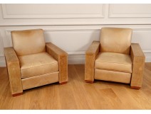 Pair armchairs leather club vintage library armchairs 1980 twentieth century