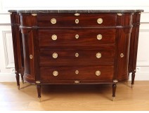 Large chest of drawers Louis XVI half-moon curved mahogany gray marble eighteenth