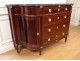 Large chest of drawers Louis XVI half-moon curved mahogany gray marble eighteenth