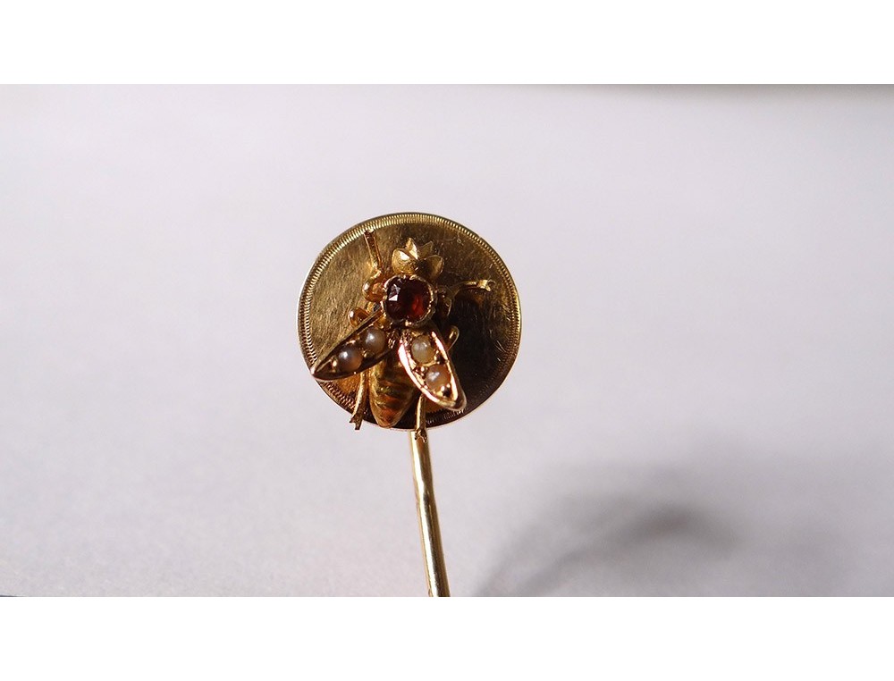 Épingle De Cravate Patriotique Or 18k Rubis Trèfle - Ancienne, Occasion, Or Jaune