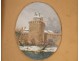 Gouache miniature Tower Ramparts Connetable nineteenth Valves
