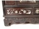 Small furniture cabinet wood mother of pearl characters pagodas Vietnam Indochina nineteenth