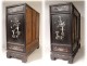 Small furniture cabinet wood mother of pearl characters pagodas Vietnam Indochina nineteenth