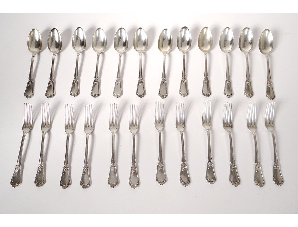 Details about   1900 french sterling silver 12p dinner cutlery set Louis XVI st Henin Boyer 