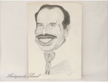 Drawing cartoon Hussein of Jordan 1977