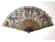 Fan gouache lacquered wood Chinese characters flowers antique nineteenth fan